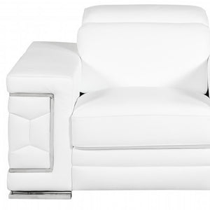 47" White And Silver Genuine Leather Arm Chair
