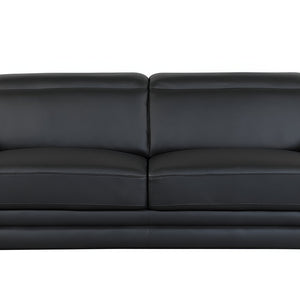 89" Black Italian Leather Sofa With Silver Legs