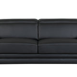 89" Black Italian Leather Sofa With Silver Legs