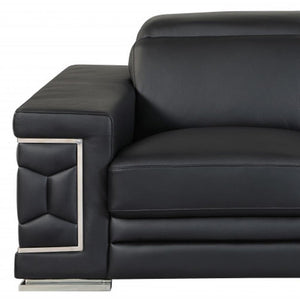71" Black And Silver Genuine Leather Love Seat