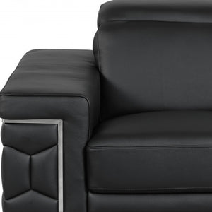 47" Black And Silver Genuine Leather Arm Chair