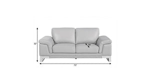 73" Light Gray And Silver Genuine Leather Loveseat