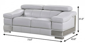 73" Light Gray And Silver Genuine Leather Love Seat