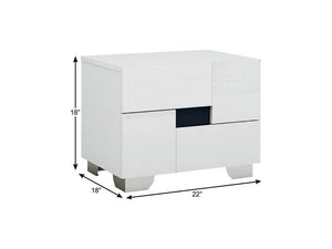 18" White Solid and Manufactured Wood And Mirrored Glass Two Drawer Nightstand