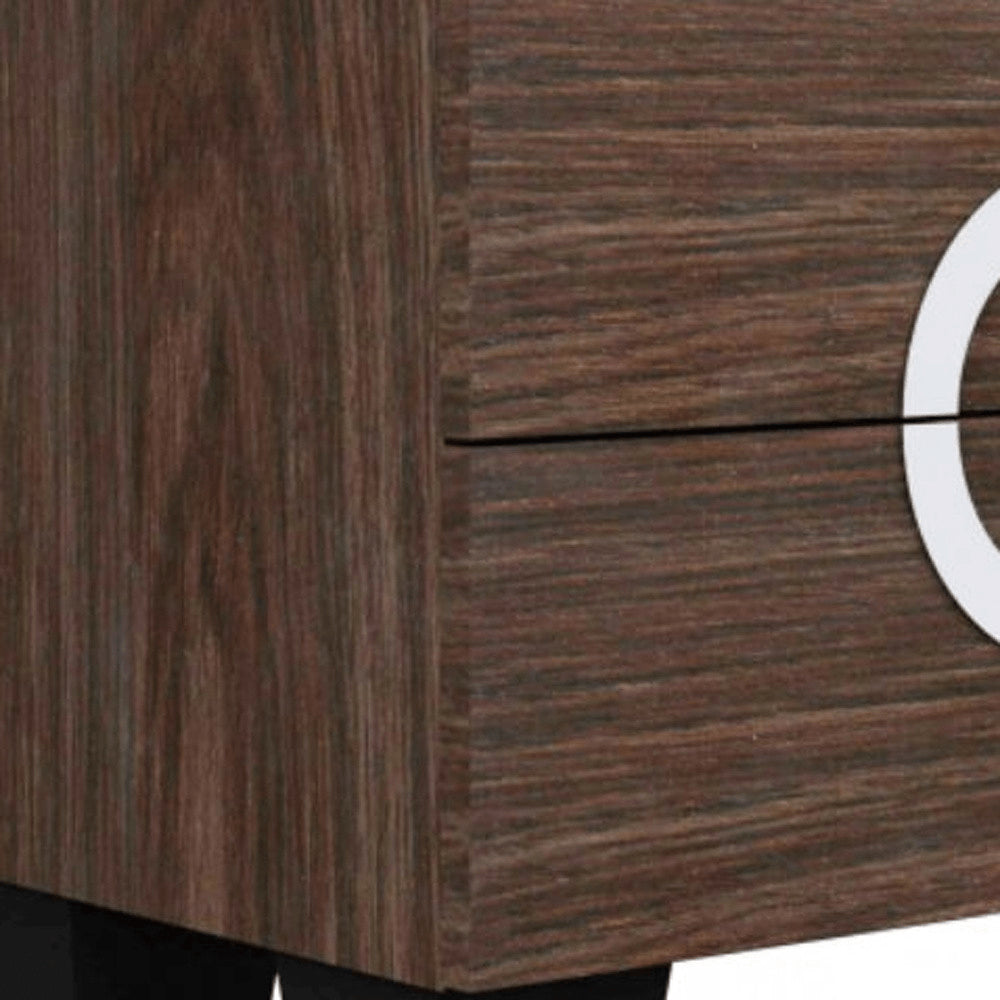 18" Brown Two Drawers Manufactured Wood Mirrored Nightstand