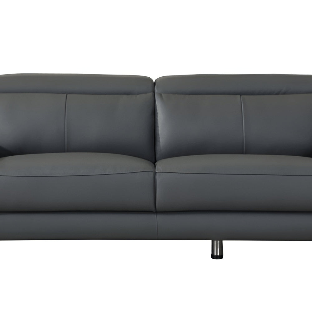 87" Dark Gray Italian Leather Sofa With Silver Legs