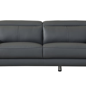 87" Dark Gray Italian Leather Sofa With Silver Legs