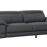 87" Dark Gray Italian Leather Sofa With Silver Legs