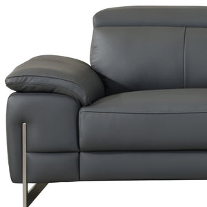 87" Dark Gray Italian Leather Sofa With Silver Legs