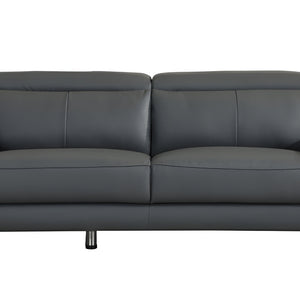 87" Dark Gray Italian Leather Sofa With Silver Legs