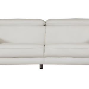 87" White Italian Leather Sofa With Silver Legs