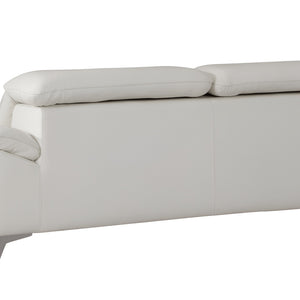 87" White Italian Leather Sofa With Silver Legs