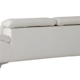 87" White Italian Leather Sofa With Silver Legs