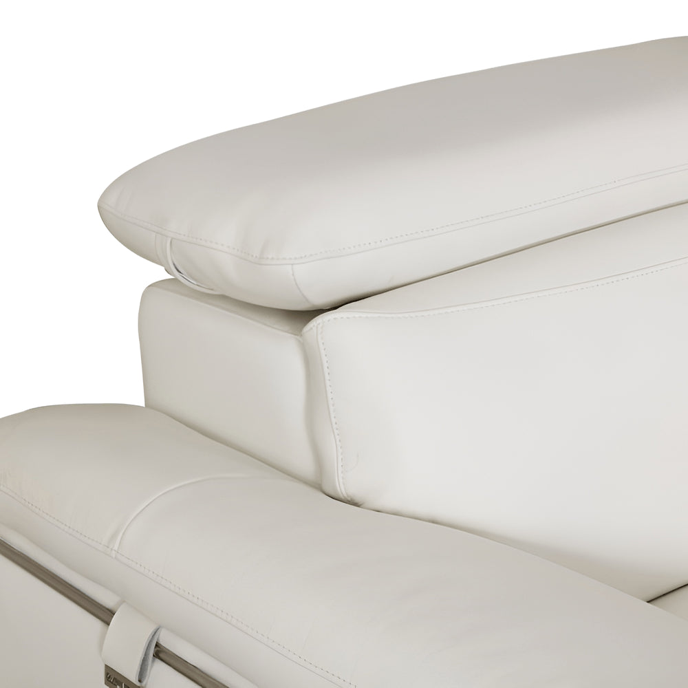 87" White Italian Leather Sofa With Silver Legs