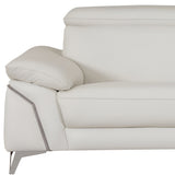 87" White Italian Leather Sofa With Silver Legs