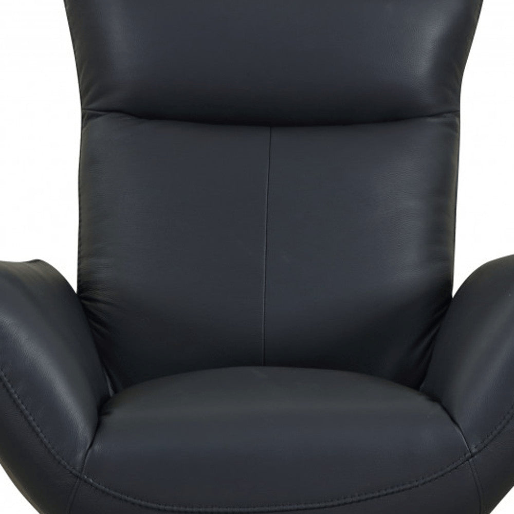 37" Blue And Silver Genuine Leather Lounge Chair
