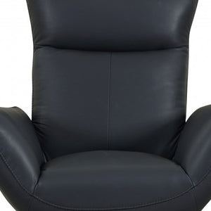 37" Blue And Silver Genuine Leather Lounge Chair