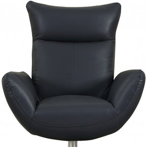 37" Blue And Silver Genuine Leather Lounge Chair