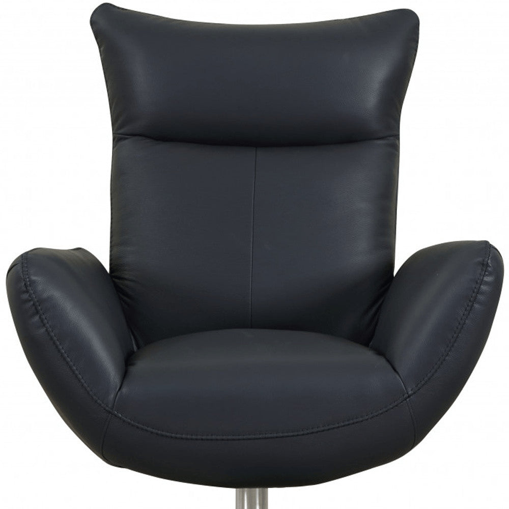 37" Blue And Silver Genuine Leather Lounge Chair