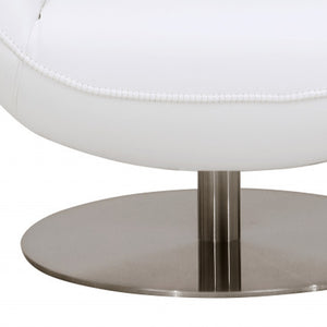 37" White And Silver Genuine Leather Lounge Chair