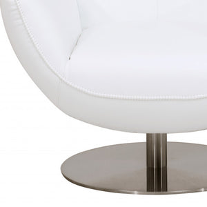 37" White And Silver Genuine Leather Lounge Chair