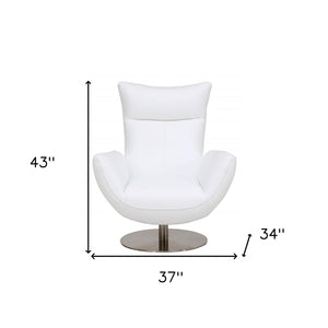 37" White And Silver Genuine Leather Lounge Chair