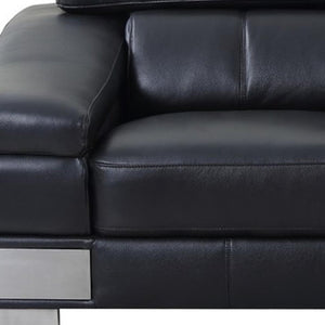 73" Black And Silver Genuine Leather Love Seat