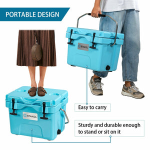 16 Quart 24-Can Capacity Insulated Ice Cooler with 2 Cup Holders-Khaki