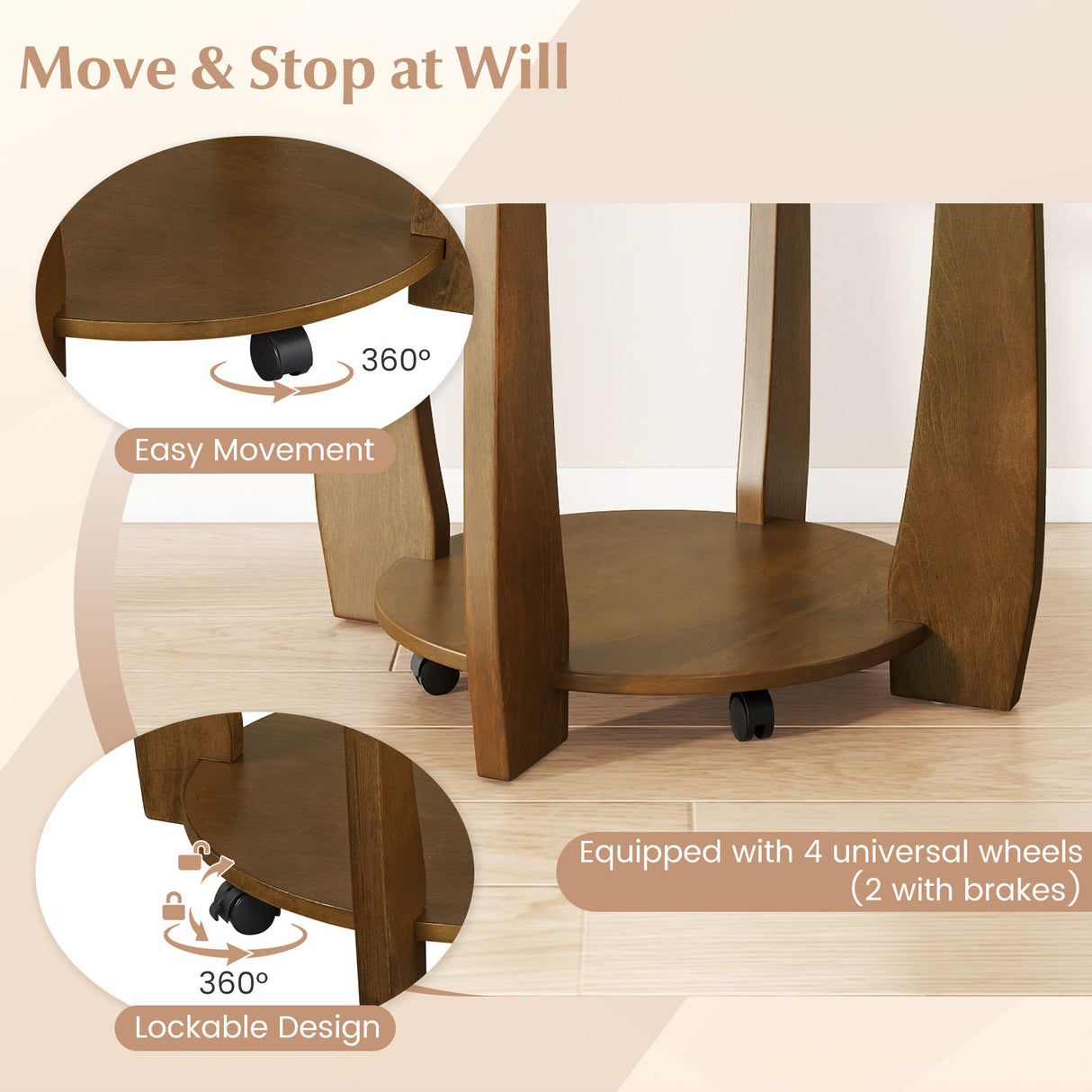32" 2-Tier Glass Round Coffee Table with Storage Shelf-Walnut