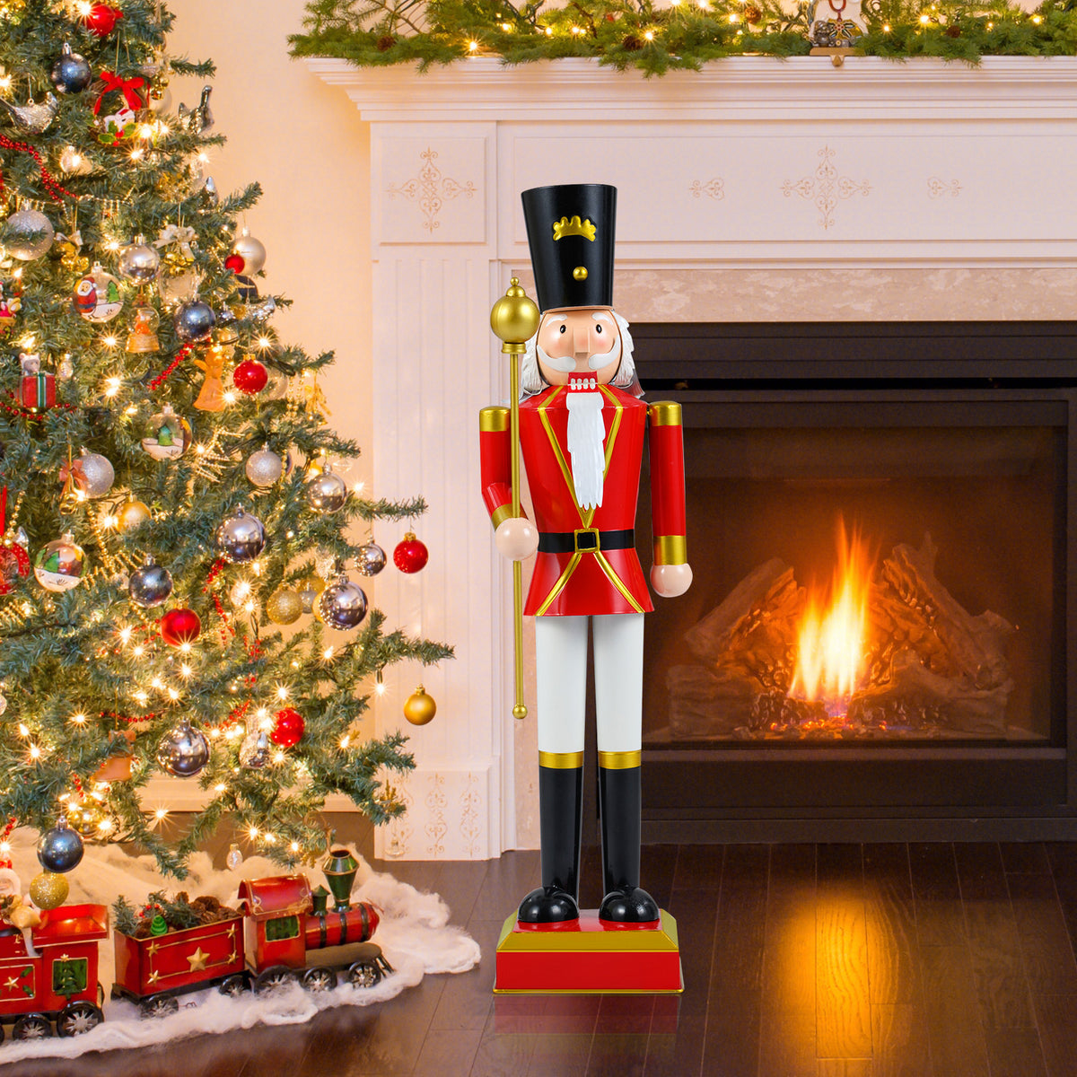 32.5 Inch Christmas Nutcracker with High Hat and Beautiful Scepter-Black & Red