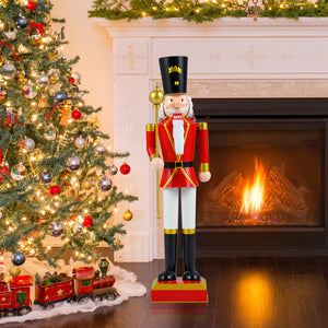 32.5 Inch Christmas Nutcracker with High Hat and Beautiful Scepter-Black & Red