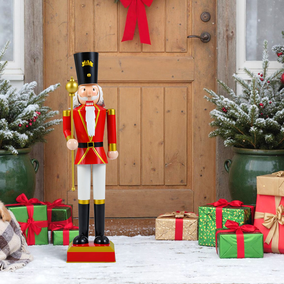32.5 Inch Christmas Nutcracker with High Hat and Beautiful Scepter-Black & Red