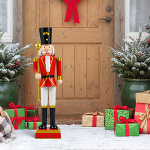 32.5 Inch Christmas Nutcracker with High Hat and Beautiful Scepter-Black & Red