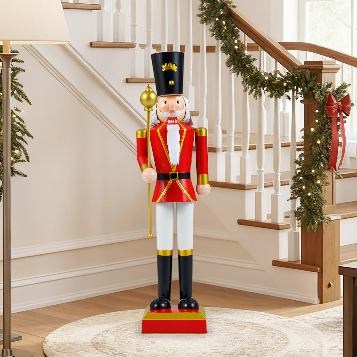 32.5 Inch Christmas Nutcracker with High Hat and Beautiful Scepter-Black & Red