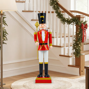 32.5 Inch Christmas Nutcracker with High Hat and Beautiful Scepter-Black & Red