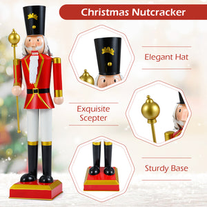 32.5 Inch Christmas Nutcracker with High Hat and Beautiful Scepter-Black & Red