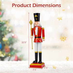 32.5 Inch Christmas Nutcracker with High Hat and Beautiful Scepter-Black & Red