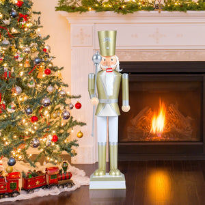 32.5 Inch Christmas Nutcracker with High Hat and Beautiful Scepter-White & Golden