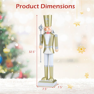 32.5 Inch Christmas Nutcracker with High Hat and Beautiful Scepter-White & Golden