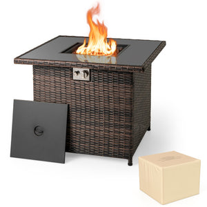 32.5 Inch Propane Fire Pit Table 5000 BTU with Tempered Glass Tabletop-Brown