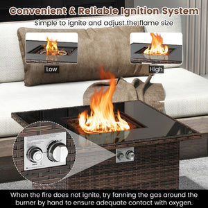 32.5 Inch Propane Fire Pit Table 5000 BTU with Tempered Glass Tabletop-Brown