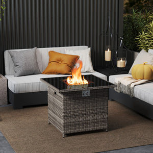 32.5 Inch Propane Fire Pit Table 5000 BTU with Tempered Glass Tabletop-Gray