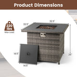 32.5 Inch Propane Fire Pit Table 5000 BTU with Tempered Glass Tabletop-Gray