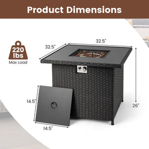 32.5 Inch Propane Fire Pit Table 5000 BTU with Tempered Glass Tabletop-Black