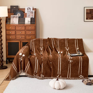 Chenille Jacquard Sofa Throw Cover with Tassel Soft Thick Couch Protector Blanket