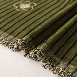 Chenille Camellia Floral Sofa Throw Cover Couch Blanket with Striped Jacquard