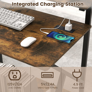 32 Inch Rolling Computer Desk for Small Spaces with Power Outlets-Rustic Brown