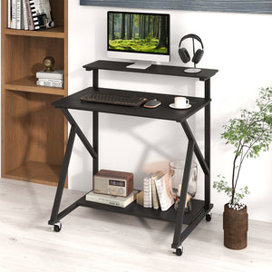 32 Inch Rolling Computer Desk for Small Spaces with Power Outlets-Black