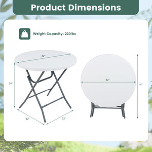 32 Inch Round Folding Table with Thick Tabletop for Picnic
