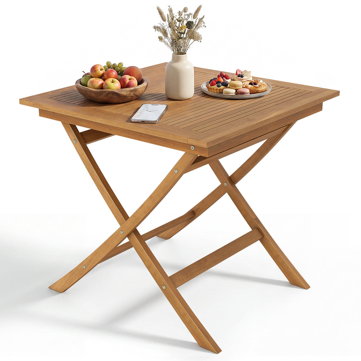 32-Inch Square Solid Teak Wood Patio Dining Table for 4